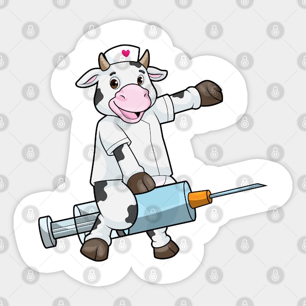 Cow as Nurse with Heart & Syringe Sticker by Markus Schnabel